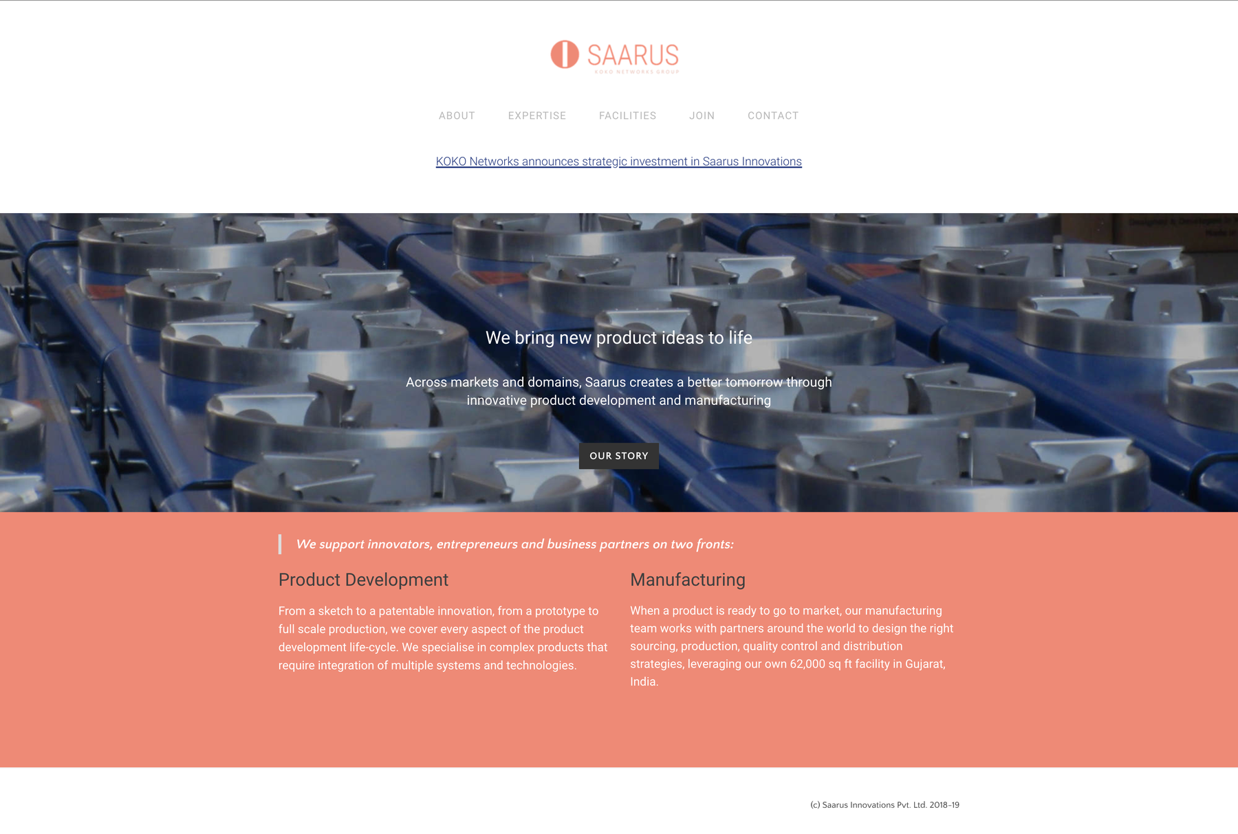 Archived Saarus homepage showing the inherited pre-acquisition brand and product-development proposition.